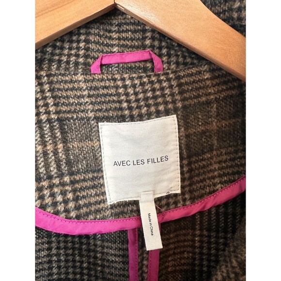 ANTHROPOLOGIE x AVEC LES FILLES Coat Wool Plaid Double Face Brown Oversized look - Picture 7 of 15